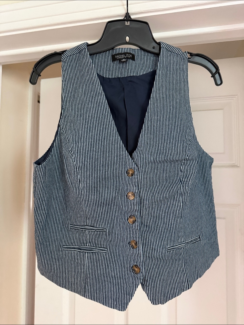 Rachel Zoe Navy and White Pinstripe Vest